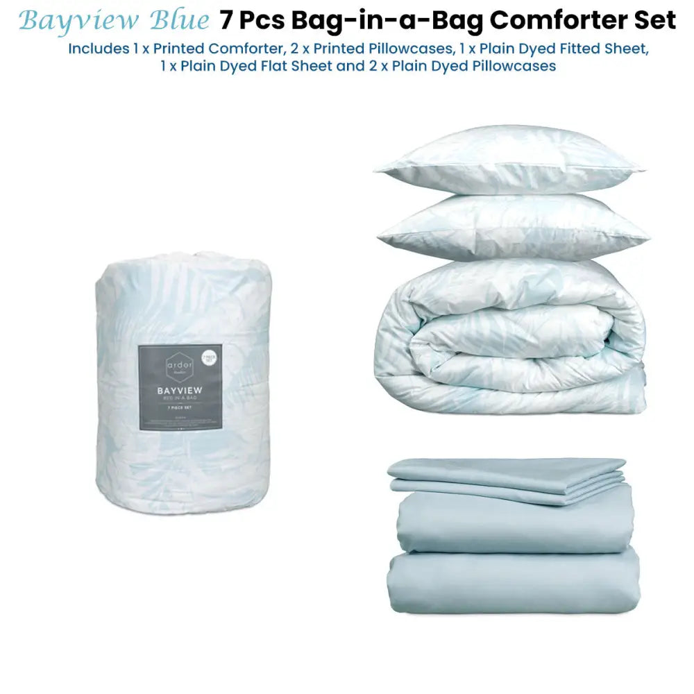 Ardor Bayview Blue 7 Pcs Bed-In-A-Bag Comforter Set with Sheet Set Queen - Home & Garden > Bedding > Bed Sheets
