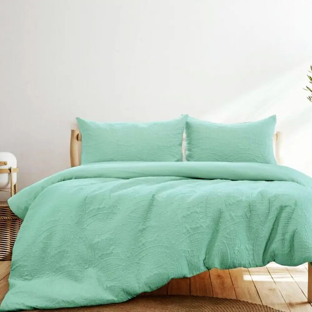 Ardor Chateau Aqua Green Embossed Quilt Cover Set Queen - Home & Garden > Bedding