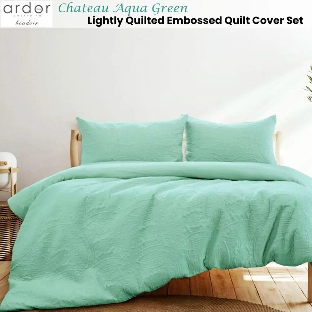 Ardor Chateau Aqua Green Embossed Quilt Cover Set Queen - Home & Garden > Bedding