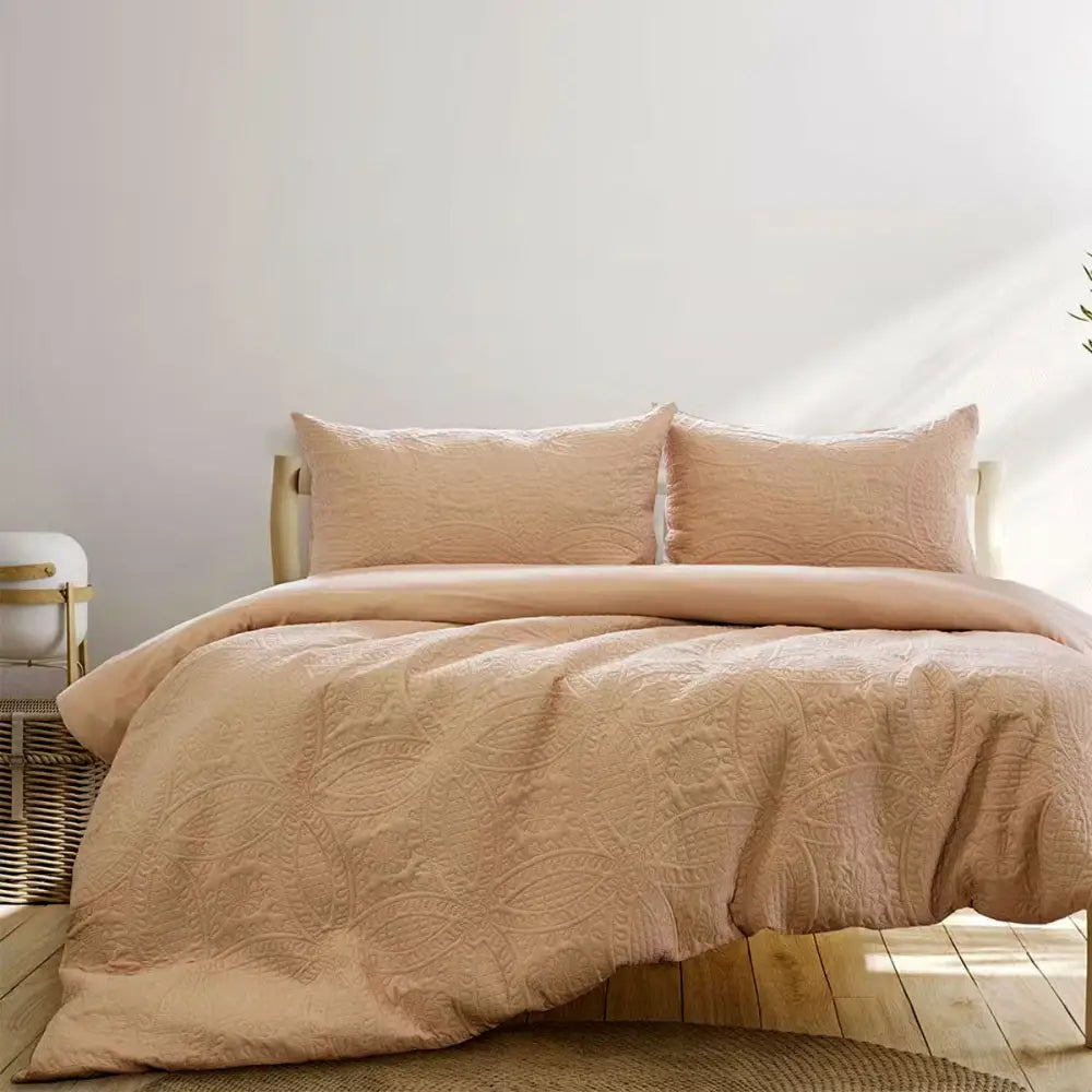 Ardor Chateau Cinnamon Embossed Quilt Cover Set Queen - Home & Garden > Bedding