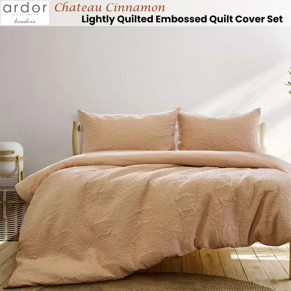 Ardor Chateau Cinnamon Embossed Quilt Cover Set Queen - Home & Garden > Bedding