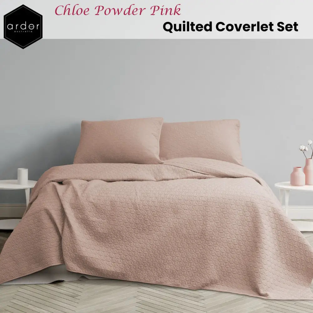 Ardor Chloe Powder Pink 3 Pcs Quilted Coverlet Set Queen/King - Home & Garden > Bedding