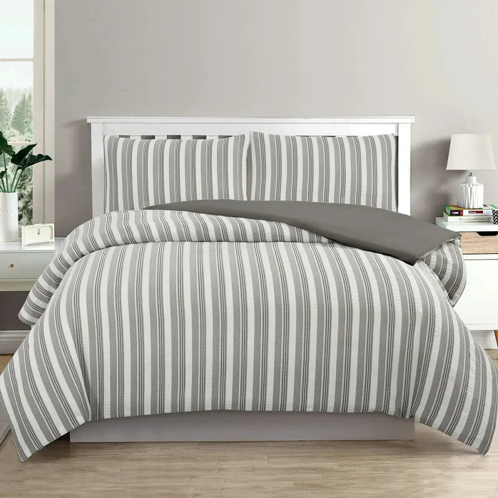 Ardor Cove Charcoal Seersucker Waffle Quilt Cover Set Queen - Home & Garden > Bedding