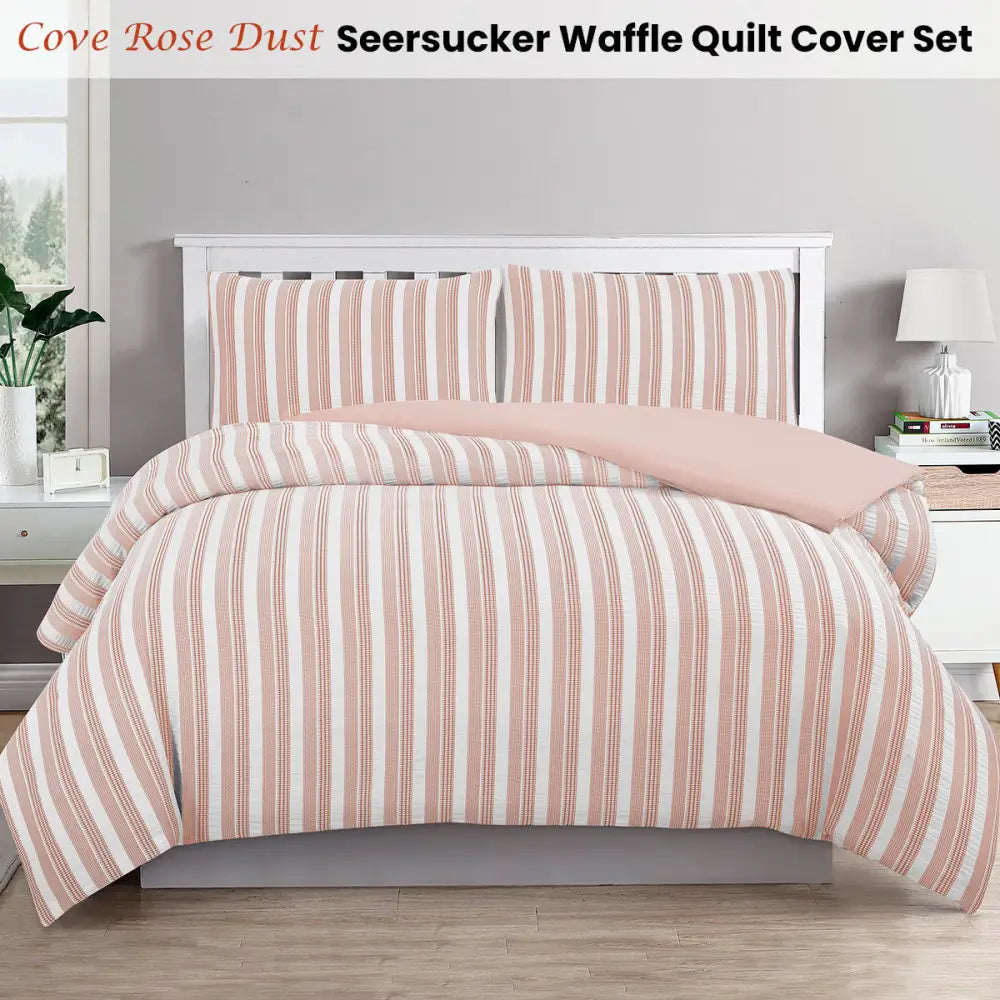 Ardor Cove Rose Dust (Similar to Peach color) Seersucker Waffle Quilt Cover Set Double - Home & Garden > Bedding