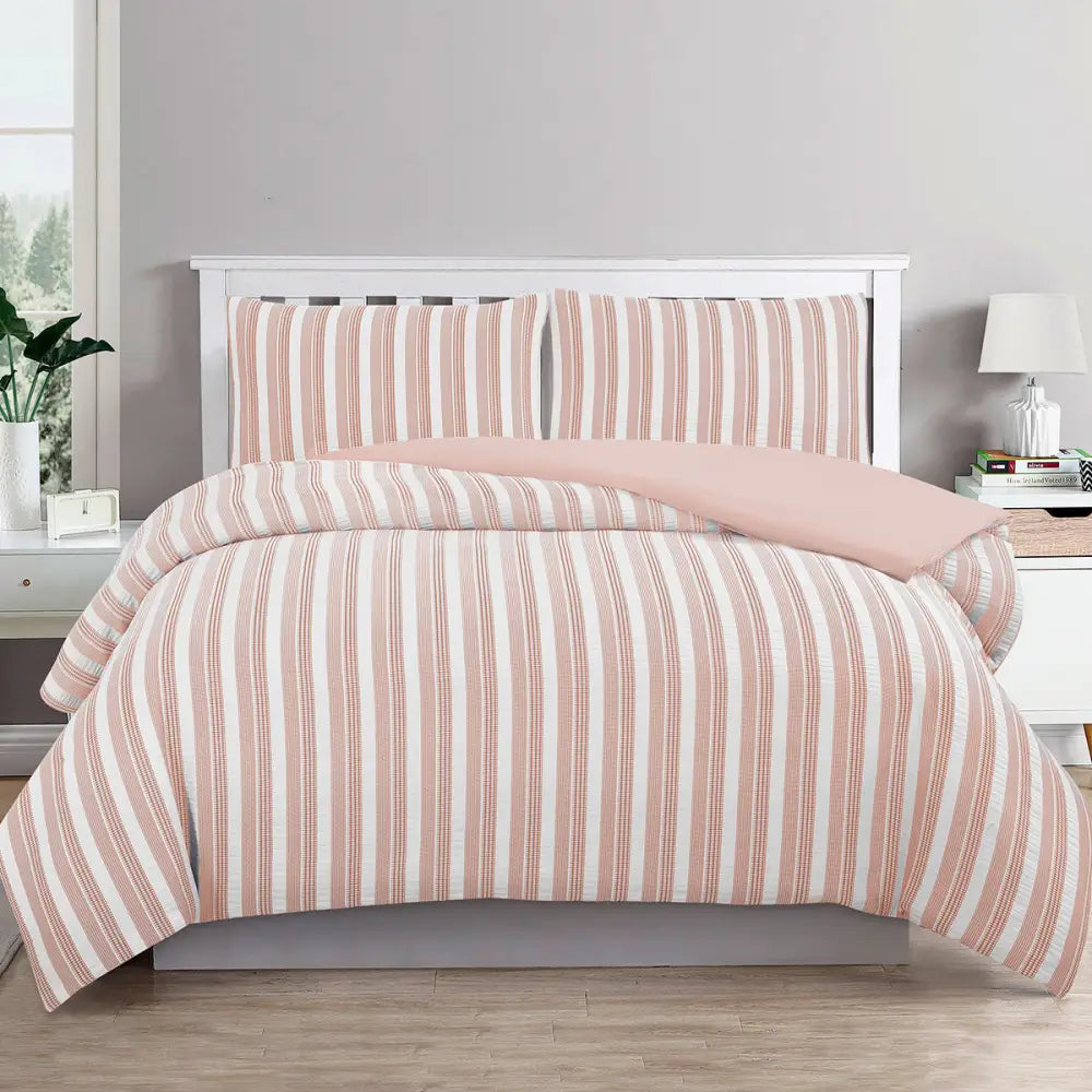 Ardor Cove Rose Dust (Similar to Peach color) Seersucker Waffle Quilt Cover Set Double - Home & Garden > Bedding