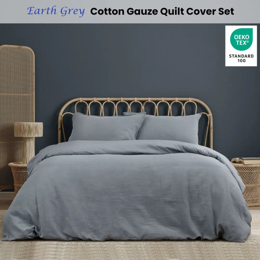Ardor Earth Grey Cotton Gauze Quilt Cover Set Queen - Home & Garden > Bedding