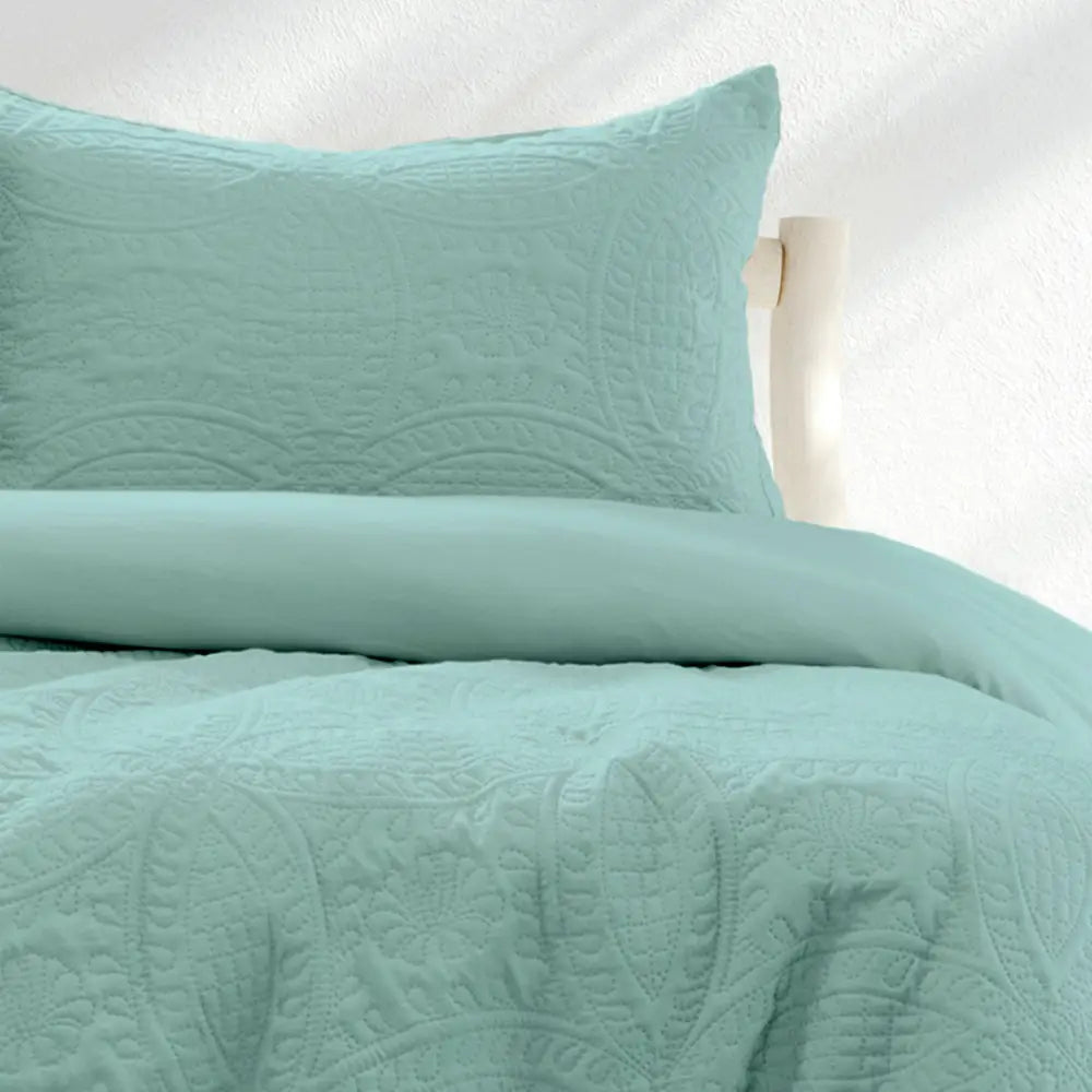 Ardor Eddison Bluestone Light Quilted Embossed Quilt Cover Set Queen - Home & Garden > Bedding