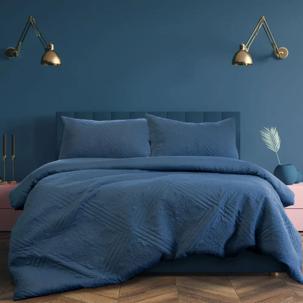 Ardor Eddison Cornflower Light Quilted Embossed Quilt Cover Set Queen - Home & Garden > Bedding