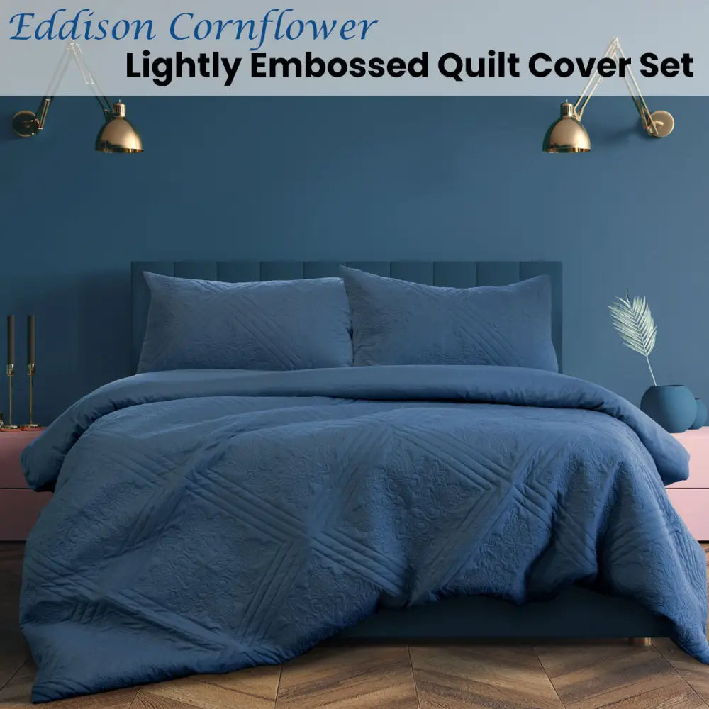 Ardor Eddison Cornflower Light Quilted Embossed Quilt Cover Set Queen - Home & Garden > Bedding