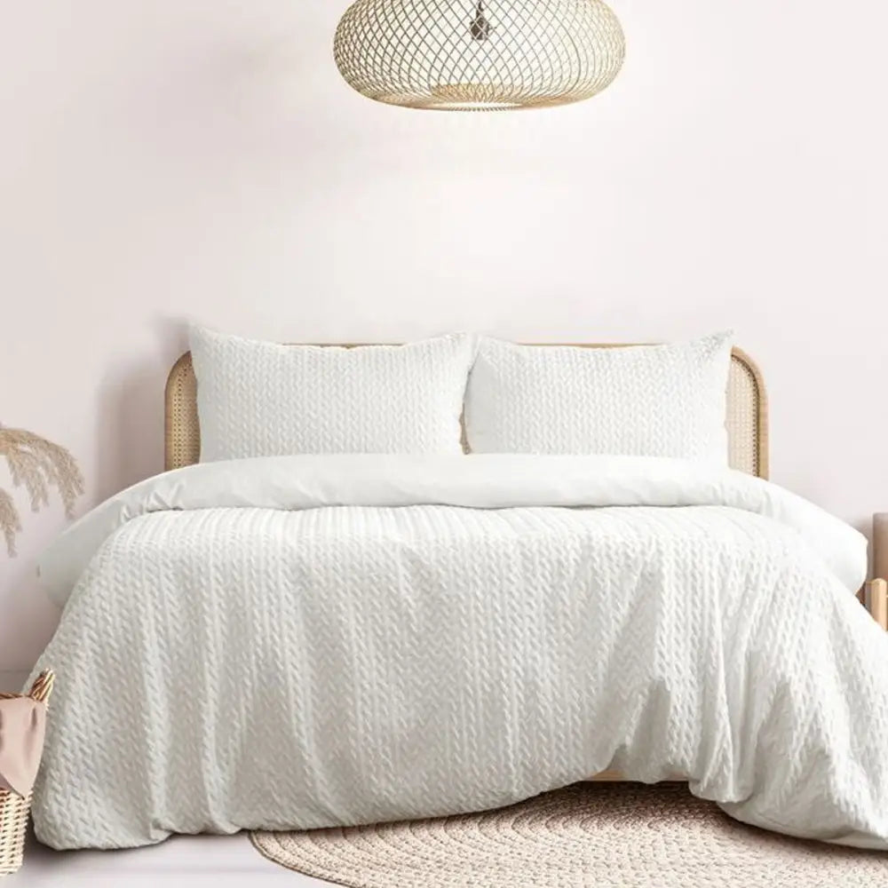 Ardor Embossed Quilt Cover Set Bondi White Queen - Home & Garden > Bedding