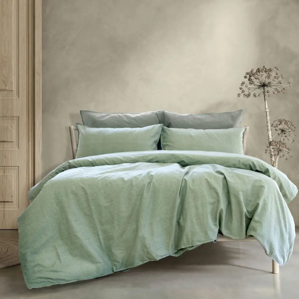 Ardor Embre Seagrass Linen Look 100% Cotton Quilt Cover Set King - Home & Garden > Bedding