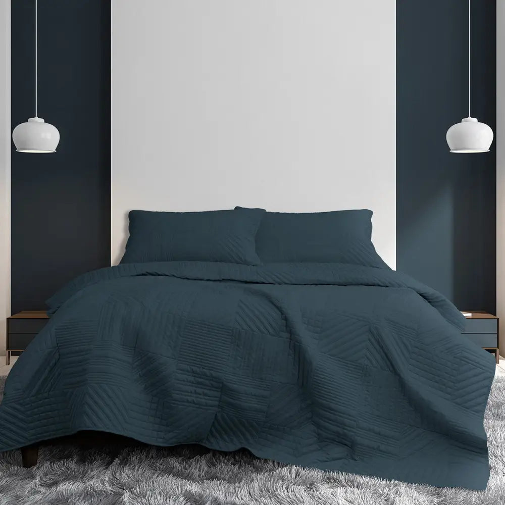Ardor Finley Navy 3 Pcs Quilted Coverlet Set Queen/King - Home & Garden > Bedding