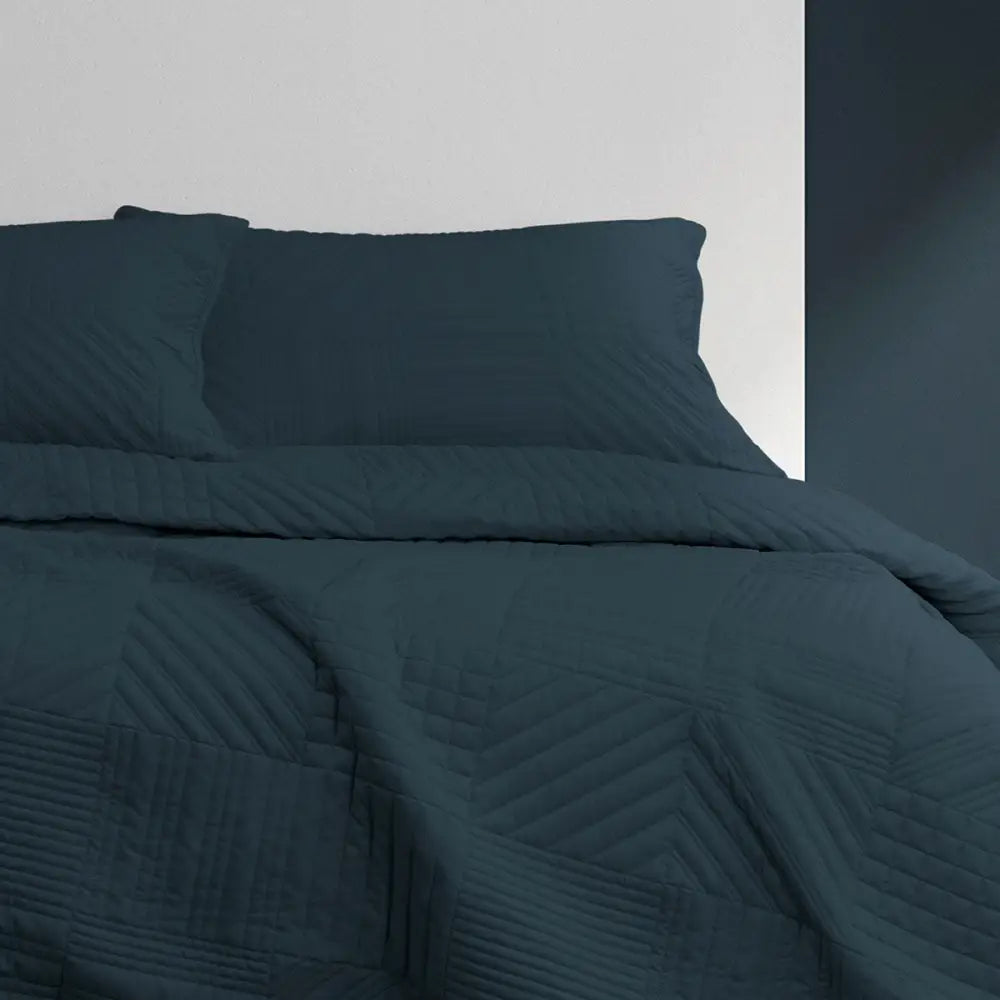 Ardor Finley Navy 3 Pcs Quilted Coverlet Set Queen/King - Home & Garden > Bedding
