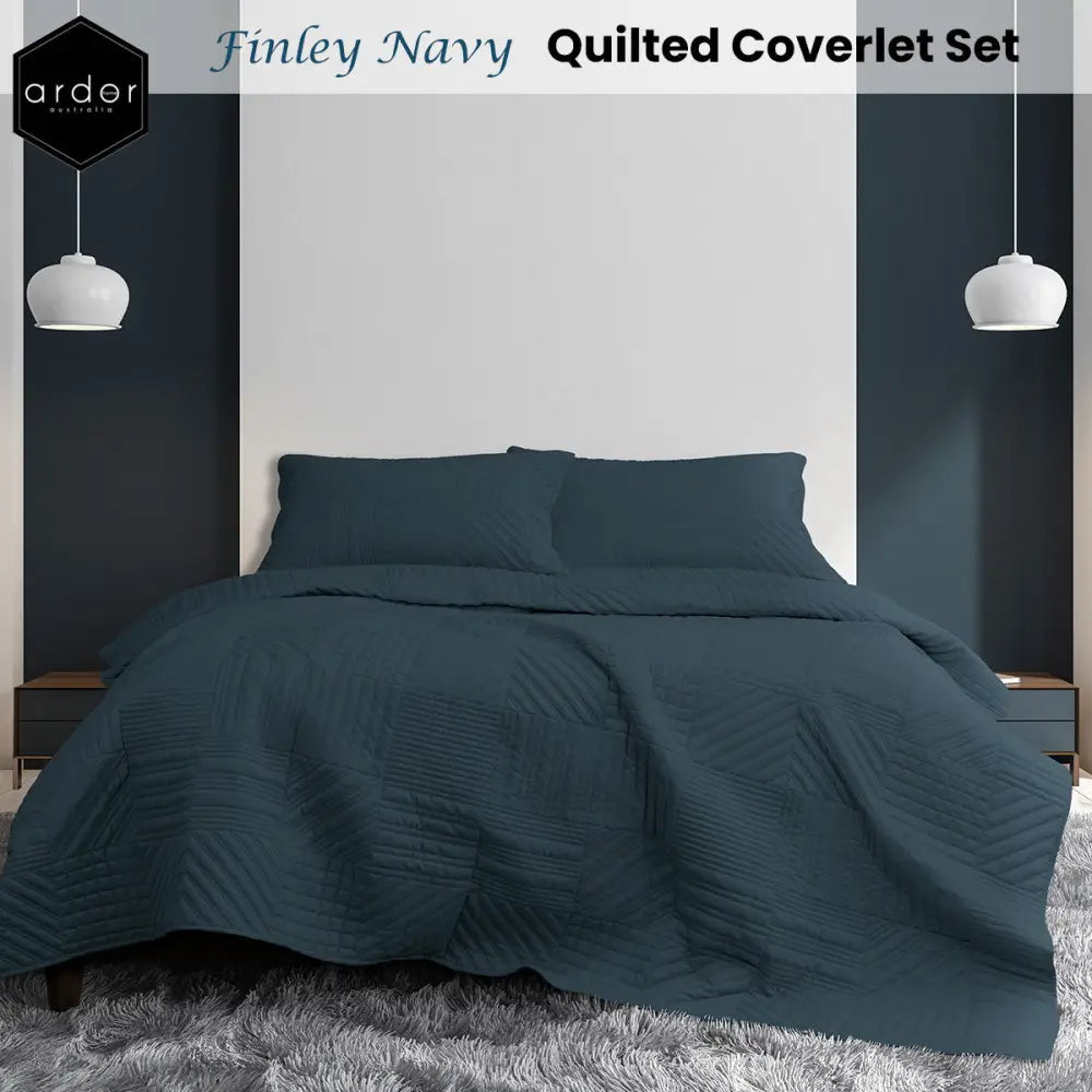Ardor Finley Navy 3 Pcs Quilted Coverlet Set Queen/King - Home & Garden > Bedding