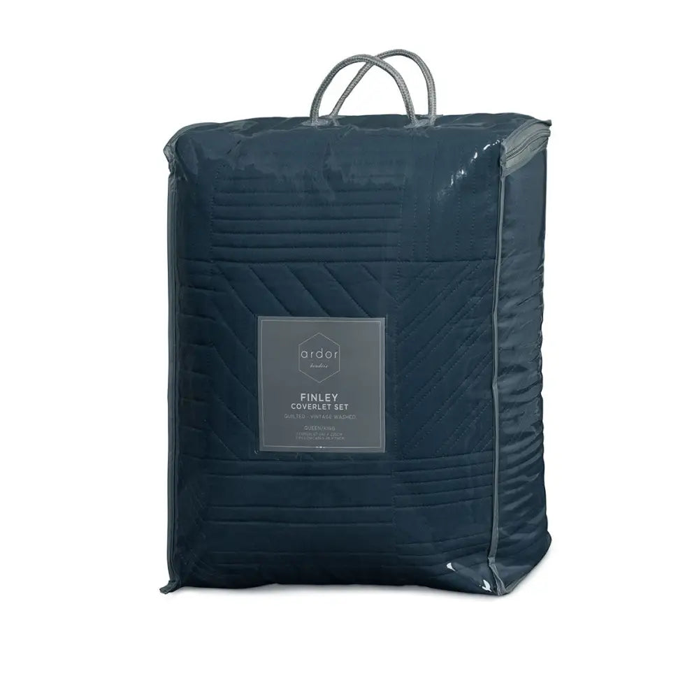 Ardor Finley Navy 3 Pcs Quilted Coverlet Set Queen/King - Home & Garden > Bedding