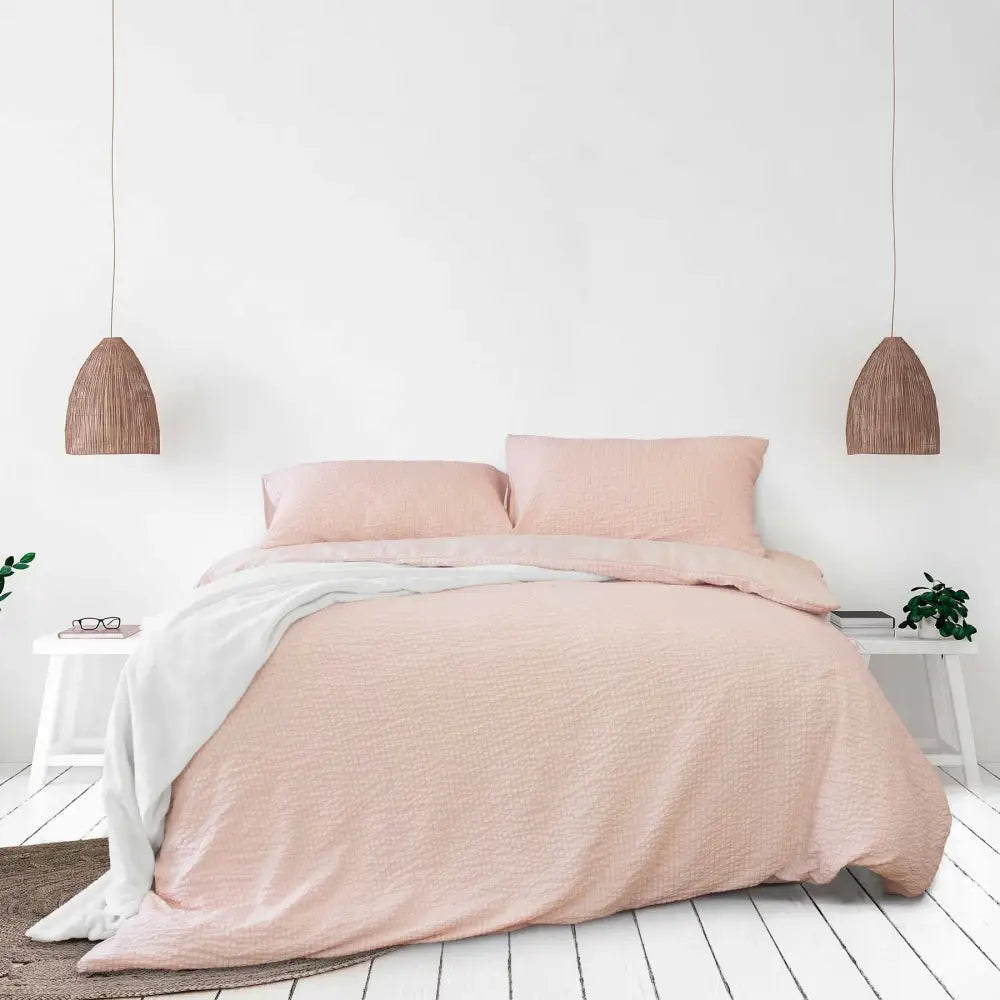 Ardor Ingrid Blush Seersucker Stripe Quilt Cover Set Double - Home & Garden > Bedding