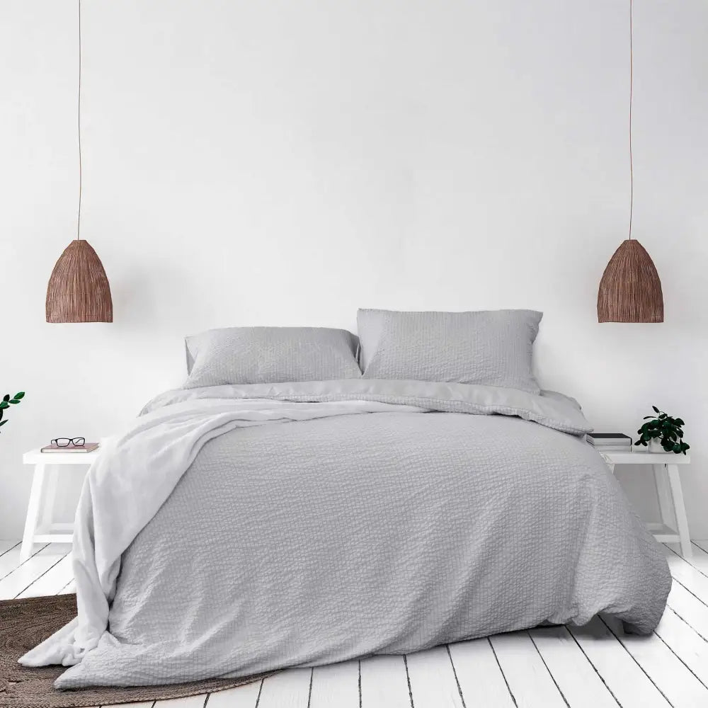 Ardor Ingrid Silver Seersucker Stripe Quilt Cover Set Double - Home & Garden > Bedding