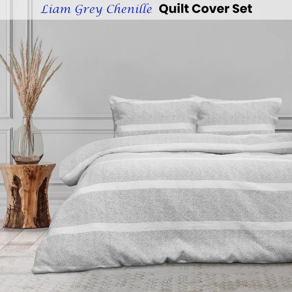 Ardor Liam Chenille Textured Grey Quilt Cover Set Queen - Home & Garden > Bedding