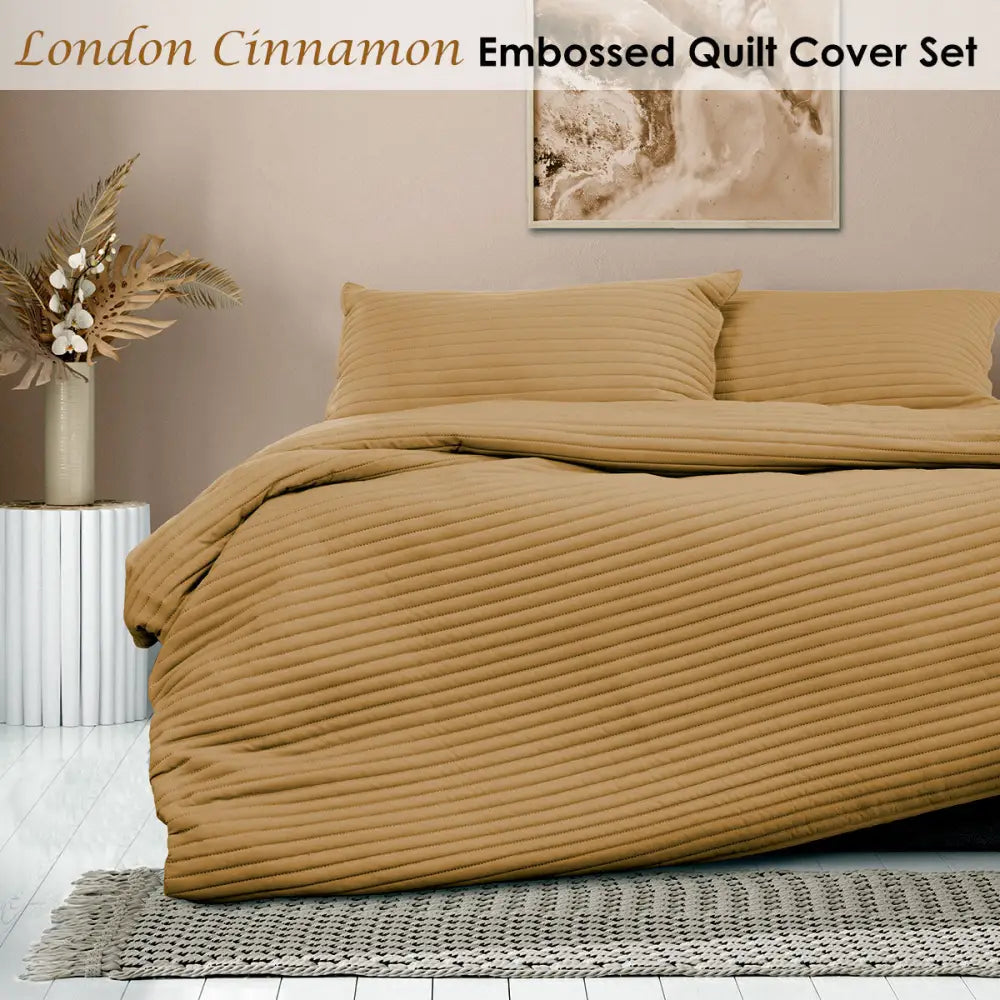 Ardor London Cinnamon Embossed Quilt Cover Set Queen - Home & Garden > Bedding