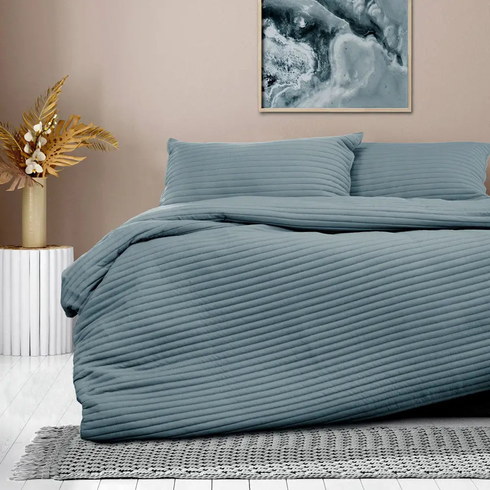 Ardor London Denim Embossed Quilt Cover Set Queen - Home & Garden > Curtains > Curtains & Drapes