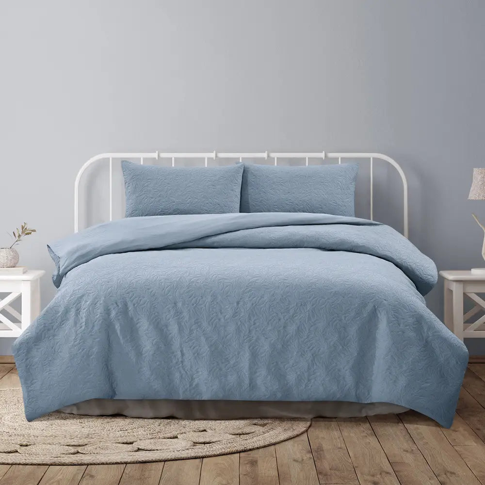 Ardor Lottie Bluebell Pinsonic Embossed Quilt Cover Set King - Home & Garden > Bedding