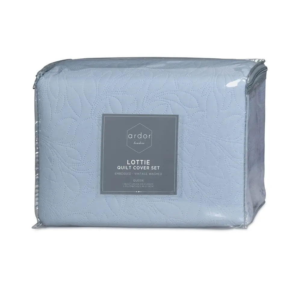 Ardor Lottie Bluebell Pinsonic Embossed Quilt Cover Set King - Home & Garden > Bedding