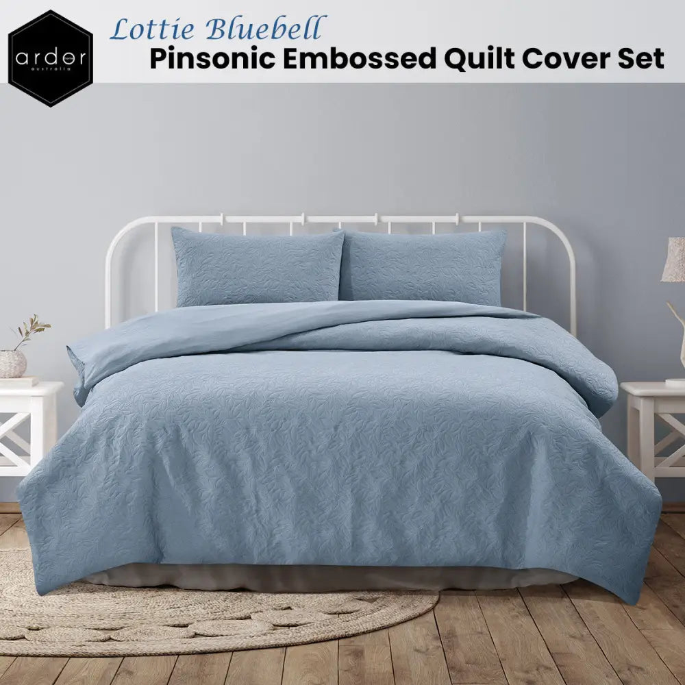 Ardor Lottie Bluebell Pinsonic Embossed Quilt Cover Set Queen - Home & Garden > Bedding