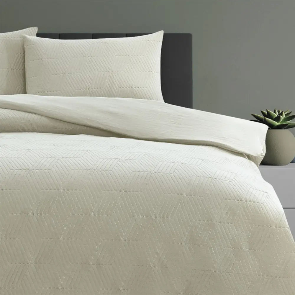 Ardor Maxwell Tan Embossed Vintage Washed Quilt Cover Set King - Home & Garden > Bedding