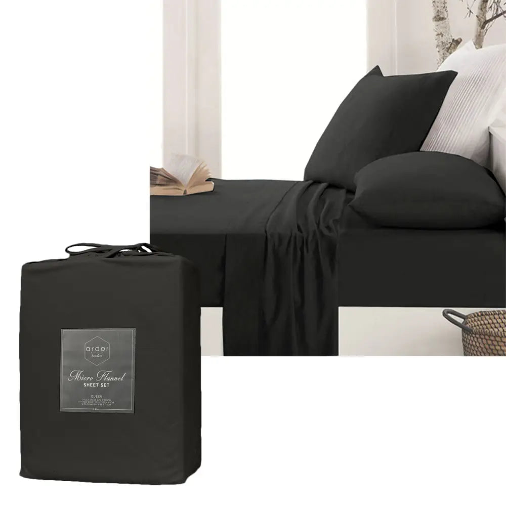 Ardor Micro Flannel Sheet Set Charcoal Mega Queen - Home & Garden > Bedding