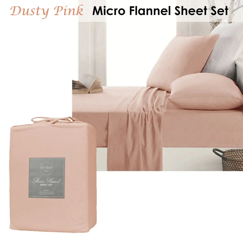 Ardor Micro Flannel Sheet Set Dusty Pink Mega Queen - Home & Garden > Bedding