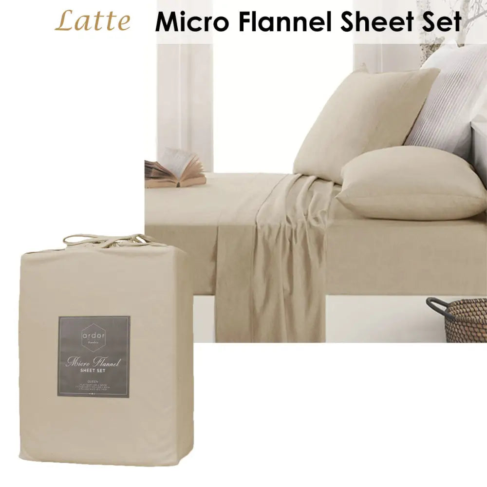 Ardor Micro Flannel Sheet Set Latte Mega King - Home & Garden > Bedding