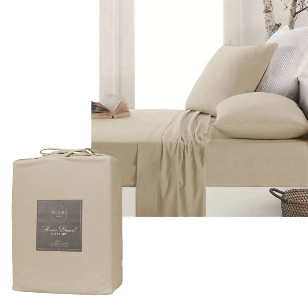 Ardor Micro Flannel Sheet Set Latte Mega King - Home & Garden > Bedding