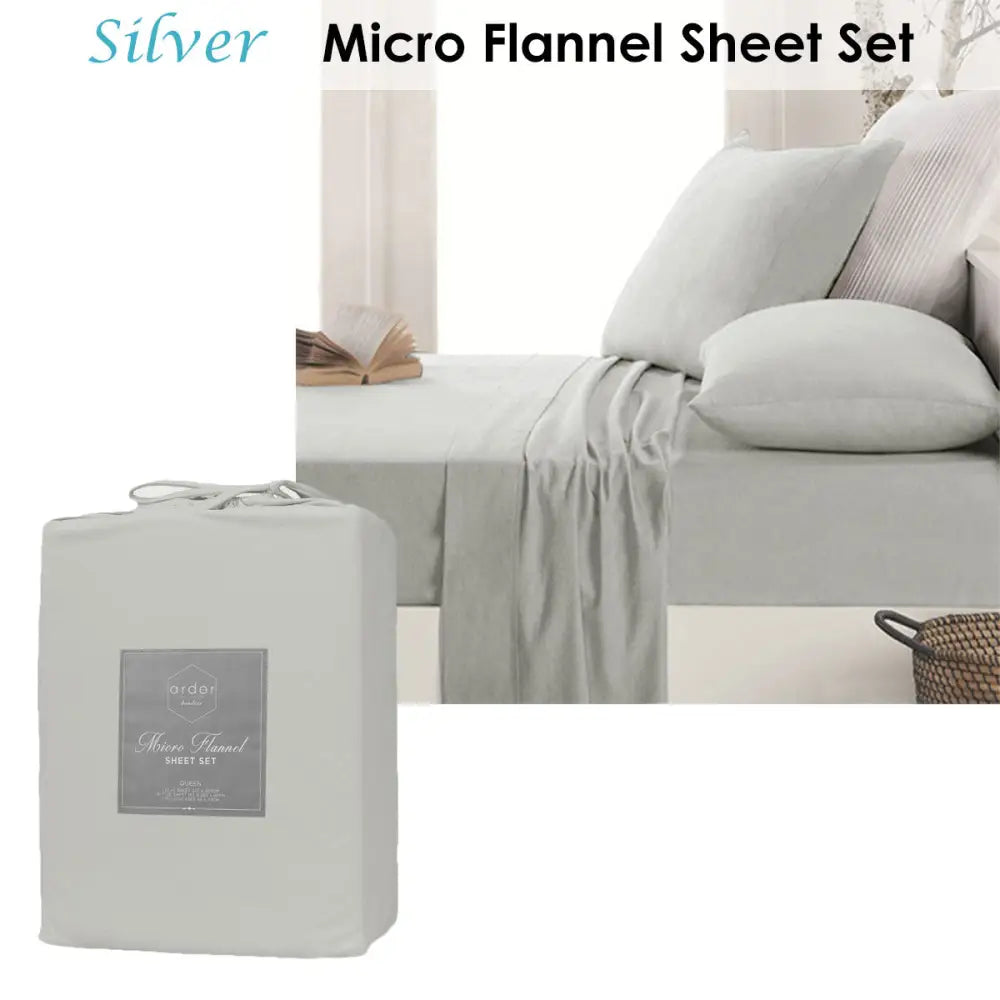 Ardor Micro Flannel Sheet Set Silver Mega Queen - Home & Garden > Bedding