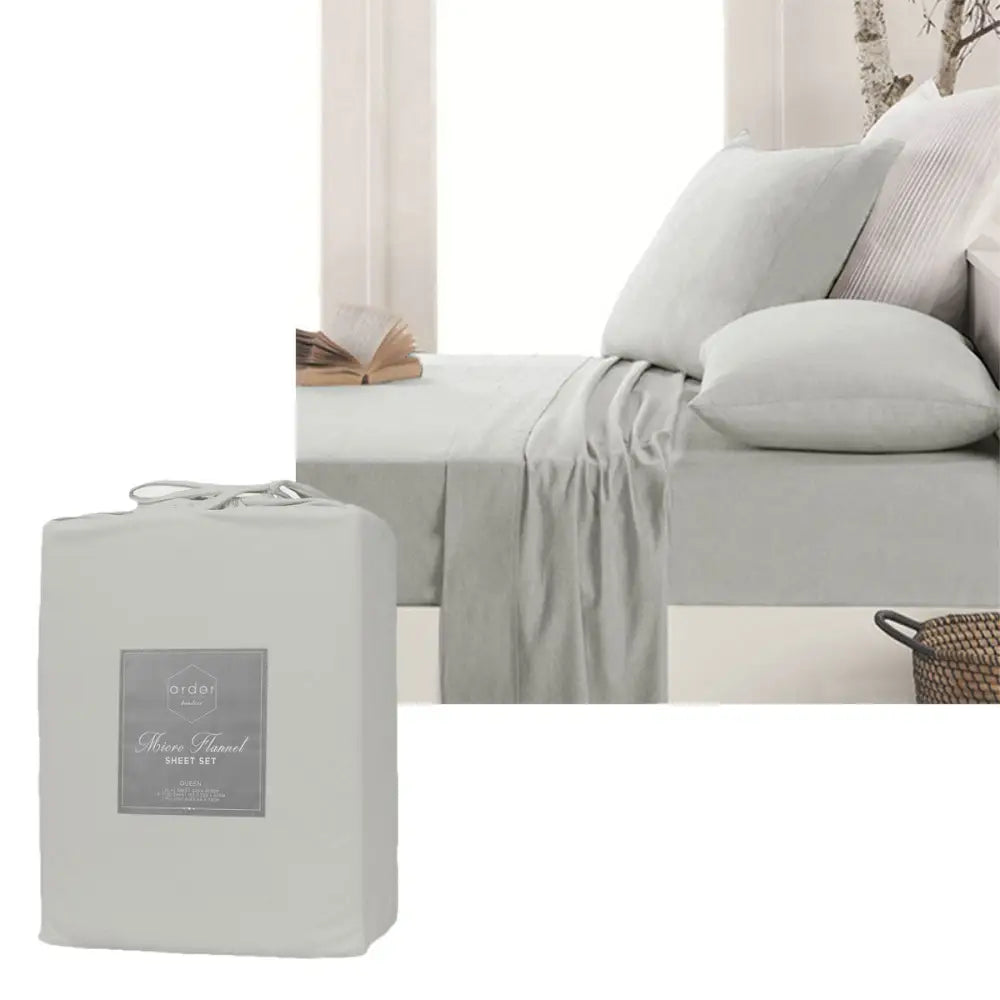 Ardor Micro Flannel Sheet Set Silver Mega Queen - Home & Garden > Bedding
