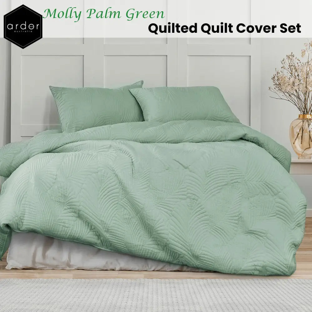 Ardor Molly Palm Green Quilted Quilt Cover Set King - Home & Garden > Bedding