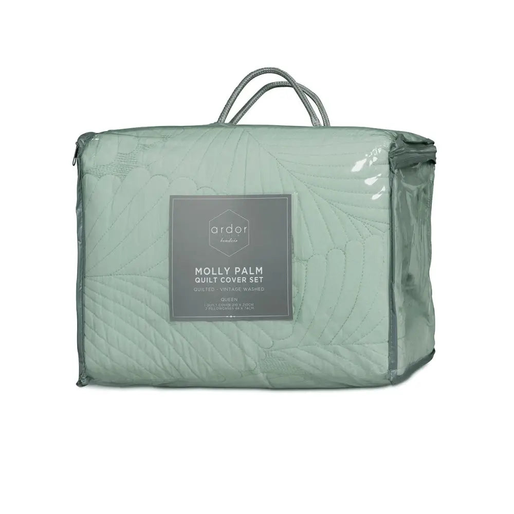 Ardor Molly Palm Green Quilted Quilt Cover Set King - Home & Garden > Bedding