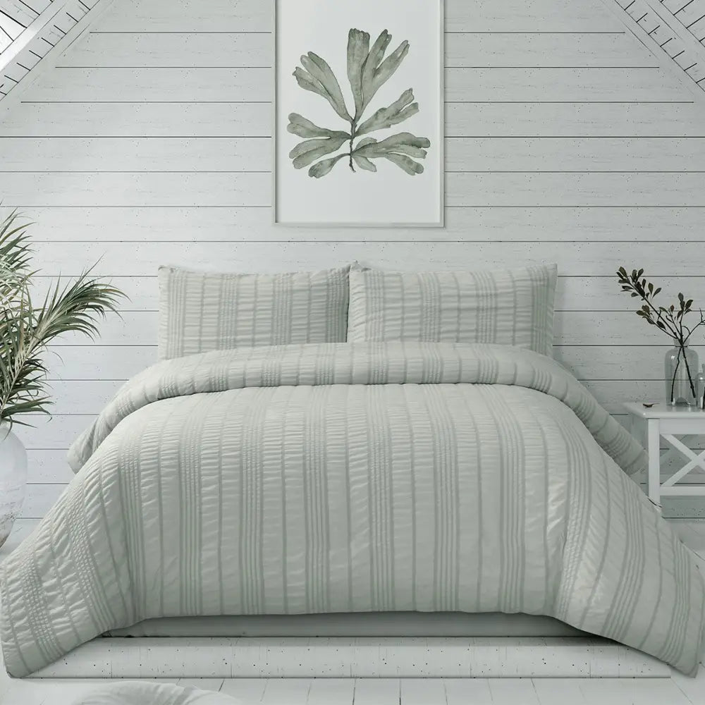 Ardor Sommer Coastal Grey Seersucker Stripe Quilt Cover Set Queen - Home & Garden > Bedding