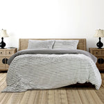 Ardor Striped Faux Fur Grey Super Soft Quilt Cover Set King - Home & Garden > Bedding