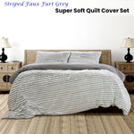 Ardor Striped Faux Fur Grey Super Soft Quilt Cover Set King - Home & Garden > Bedding
