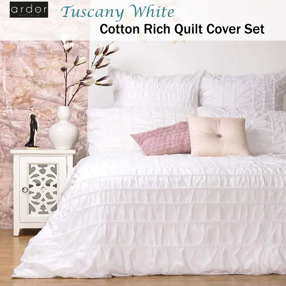 Ardor Tuscany White Quilt Cover Set QUEEN - Home & Garden > Bedding