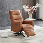 Arm Chair Power Recliner 360 Degree Swiveling Cow Leather USB Charger Metal Legs - Furniture > Bar Stools & Chairs >