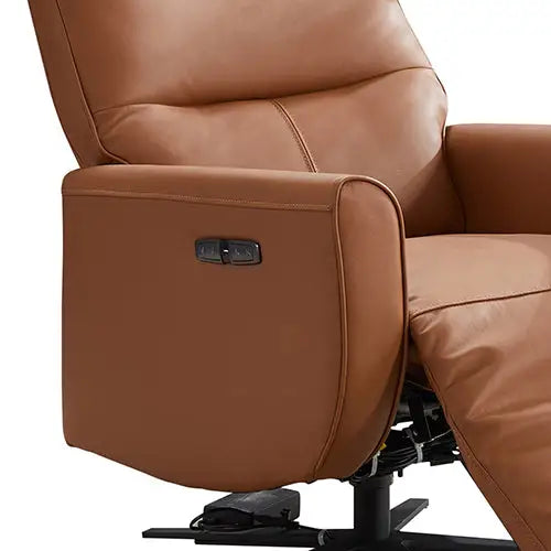 Arm Chair Power Recliner 360 Degree Swiveling Cow Leather USB Charger Metal Legs - Furniture > Bar Stools & Chairs >