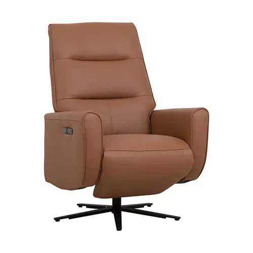 Arm Chair Power Recliner 360 Degree Swiveling Cow Leather USB Charger Metal Legs - Furniture > Bar Stools & Chairs >