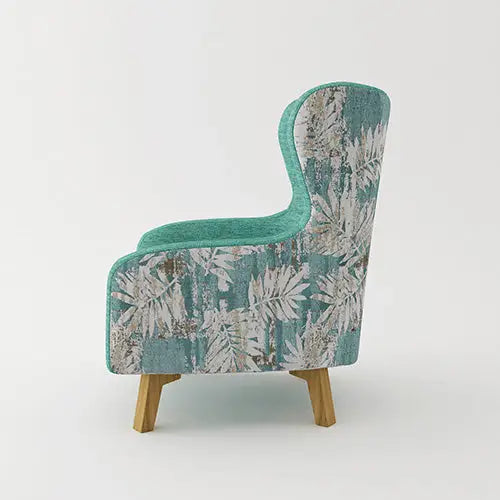 Armchair High back Lounge Accent Chair Designer Printed Fabric with Wooden Leg - Furniture > Sofas