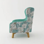 Armchair High back Lounge Accent Chair Designer Printed Fabric with Wooden Leg - Furniture > Sofas