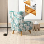 Armchair High back Lounge Accent Chair Designer Printed Fabric with Wooden Leg - Furniture > Sofas