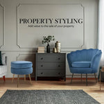 Armchair Lounge Chair Accent Velvet Shell Scallop + Ottoman Footstool Round NAVY BLUE - Furniture > Bedroom > Bedside