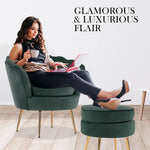Armchair Lounge Chair Accent Velvet Shell Scallop + Ottoman Footstool Round GREEN - Furniture > Bar Stools & Chairs