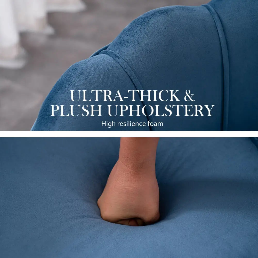 Armchair Lounge Chair Accent Velvet Shell Scallop + Ottoman Footstool Round NAVY BLUE - Furniture > Bedroom > Bedside