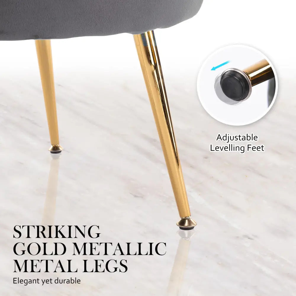Armchair Lounge Chair Accent Velvet Shell Scallop + Ottoman Footstool Round GREY - Furniture > Bedroom > Bedside Tables